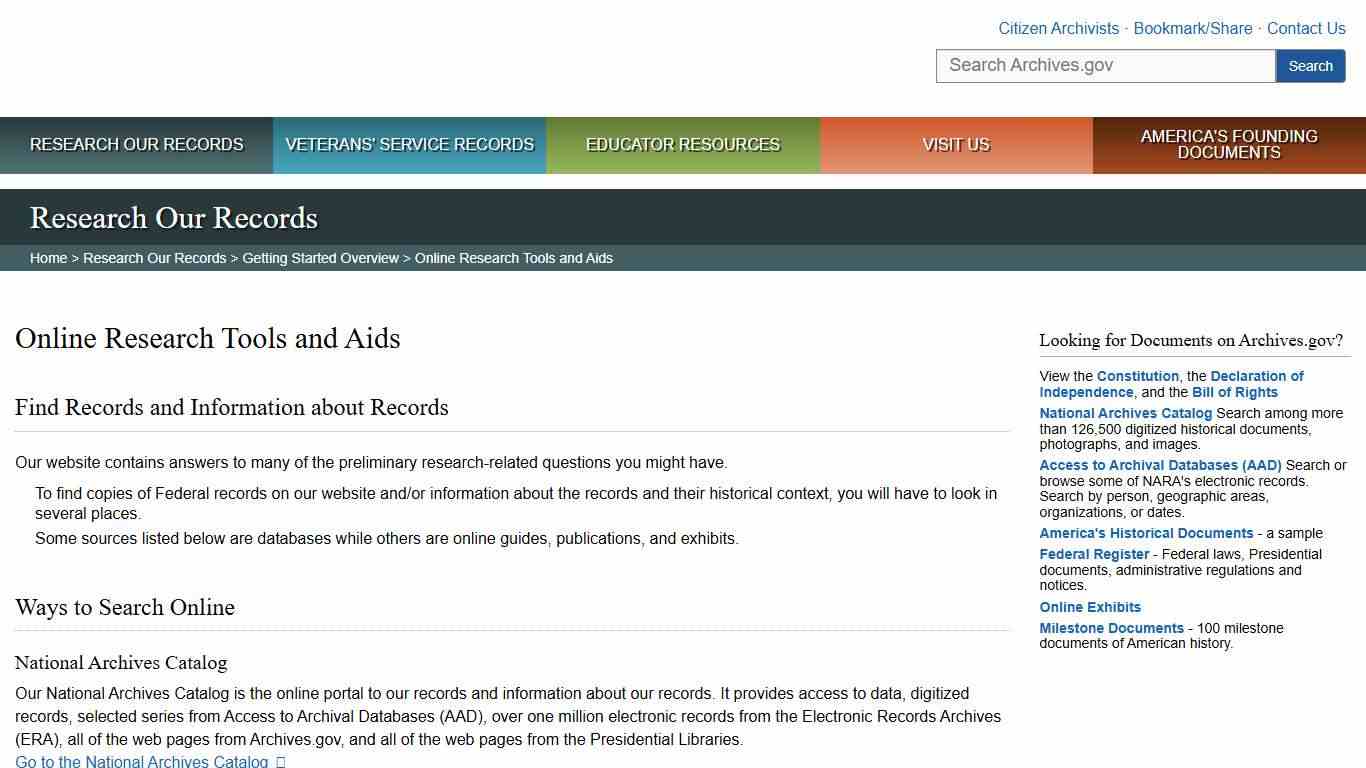 Online Research Tools and Aids National Archives